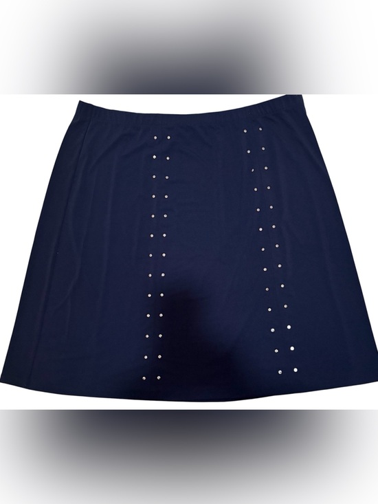Susan Graver Dresses & Skirts - Susan Graver Navy Blue Skirt Silver Studs Polyester Spandex Women XL Elastic